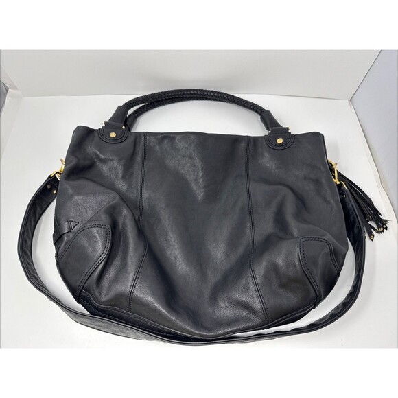 Cole Haan Large Black Leather Pebble Tote Purse Straps Long & Braided Shoulder - Picture 1 of 11